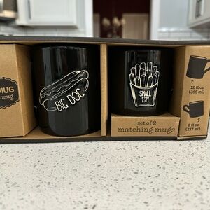NIB Big Dog and Small Fry Black Mug Set